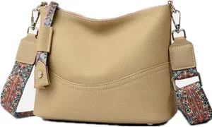 Women's Pebble Grain Leather Crossbody, Large Shoulder Bag with Adjustable and Wide Guitar Strap