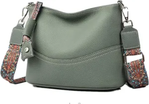 Women's Pebble Grain Leather Crossbody, Large Shoulder Bag with Adjustable and Wide Guitar Strap