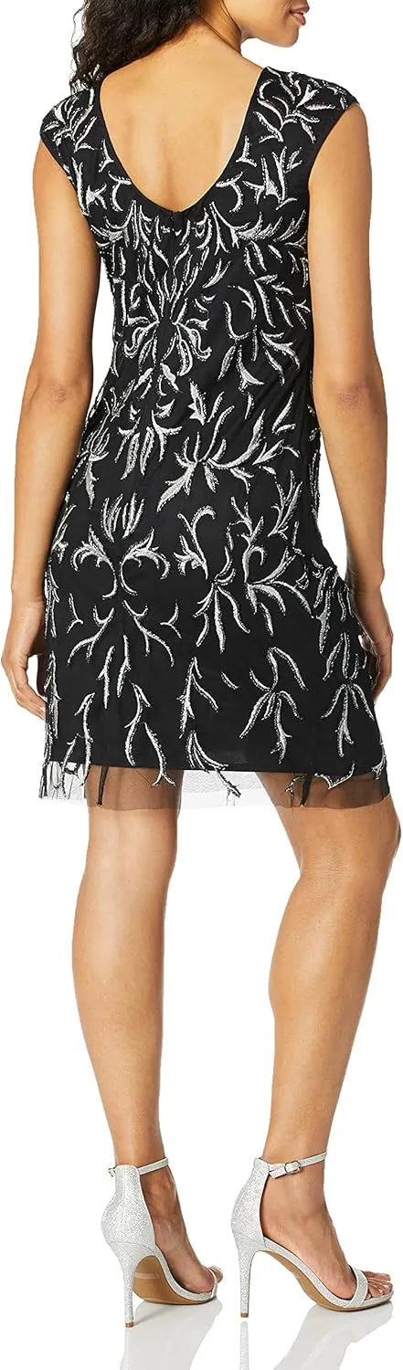 Women's Short Dress with Embroidered and Beaded Motif