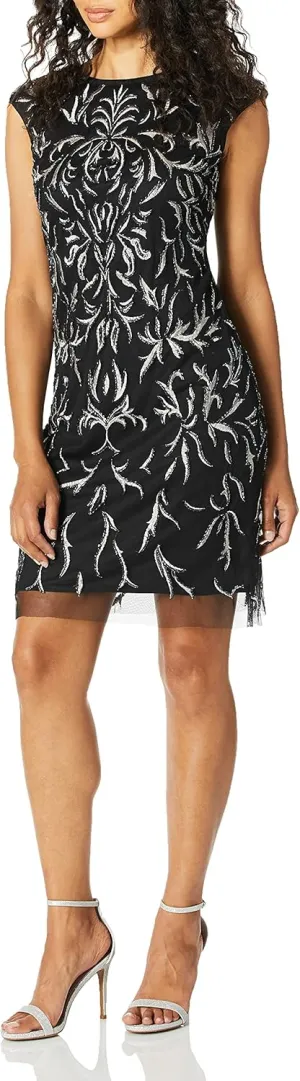 Women's Short Dress with Embroidered and Beaded Motif