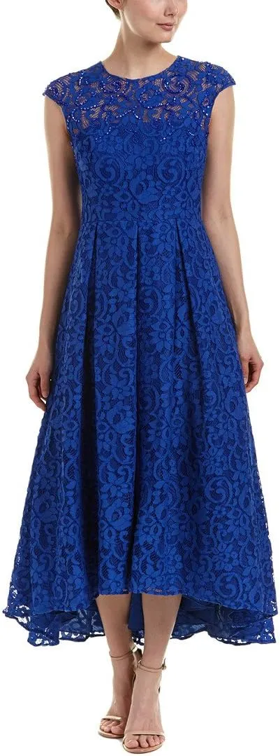 Women's Sleeveless Lace Hi Low W/Beaded Accents on Neckline