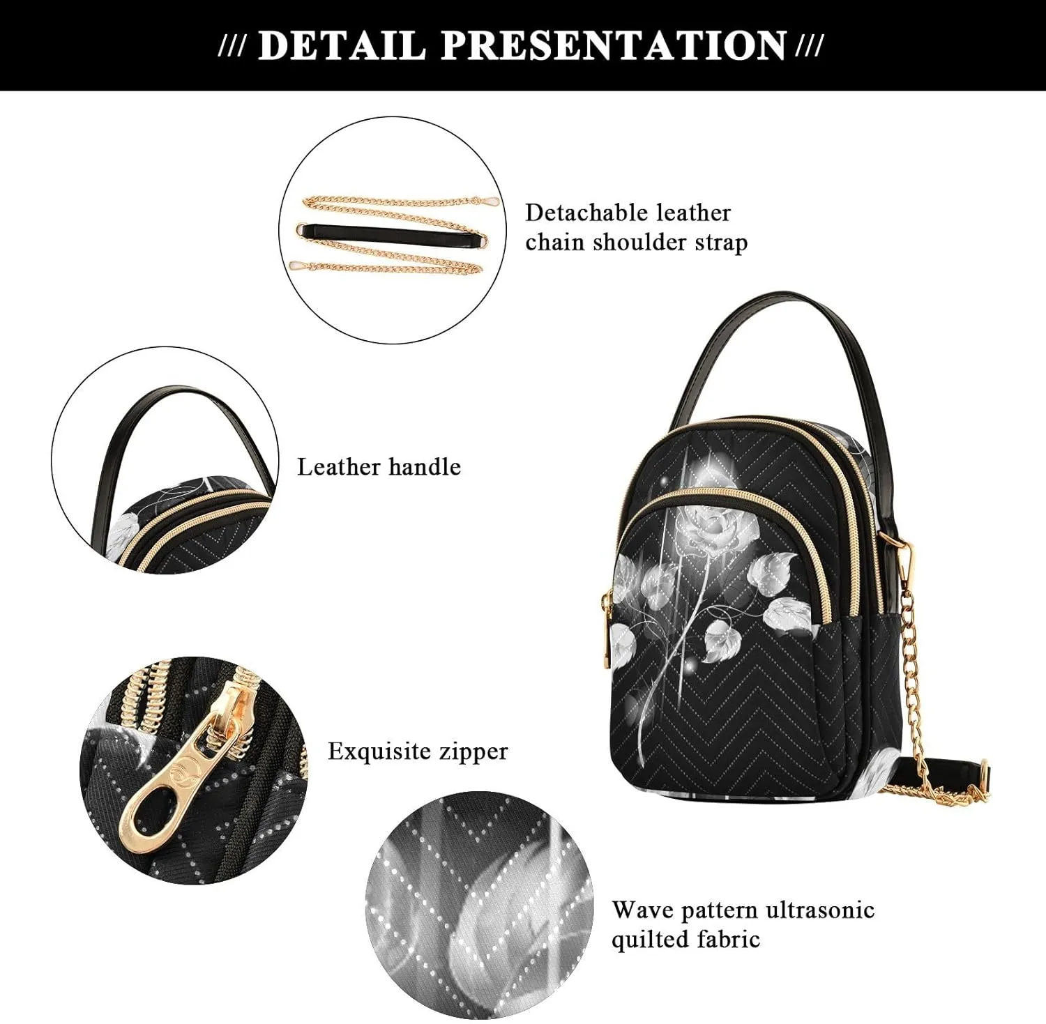 Women's Wave Cross Body Chest Bag, 52 inch Gold Chain Shoulder Handbag Purse