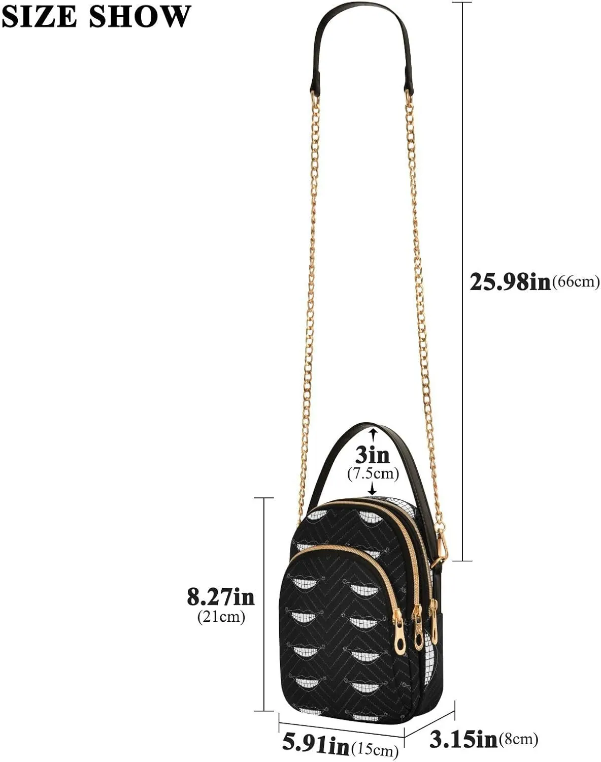 Women's Wave Cross Body Chest Bag, 52 inch Gold Chain Shoulder Handbag Purse