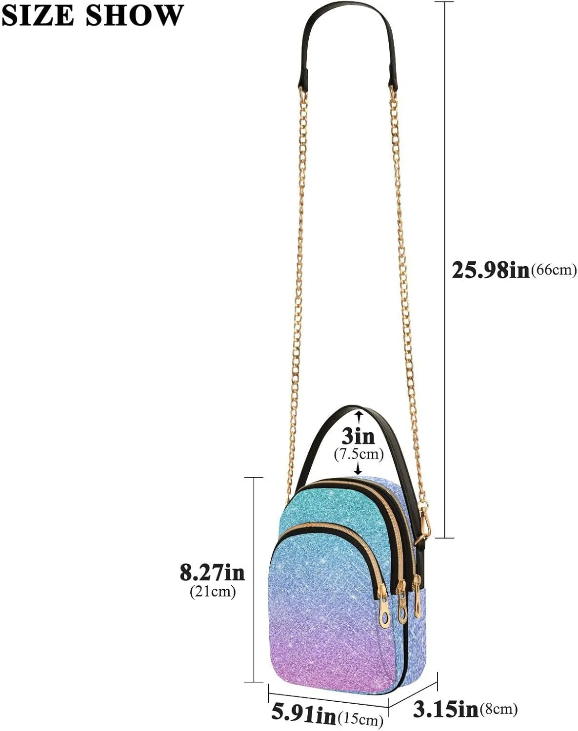 Women's Wave Cross Body Chest Bag, 52 inch Gold Chain Shoulder Handbag Purse
