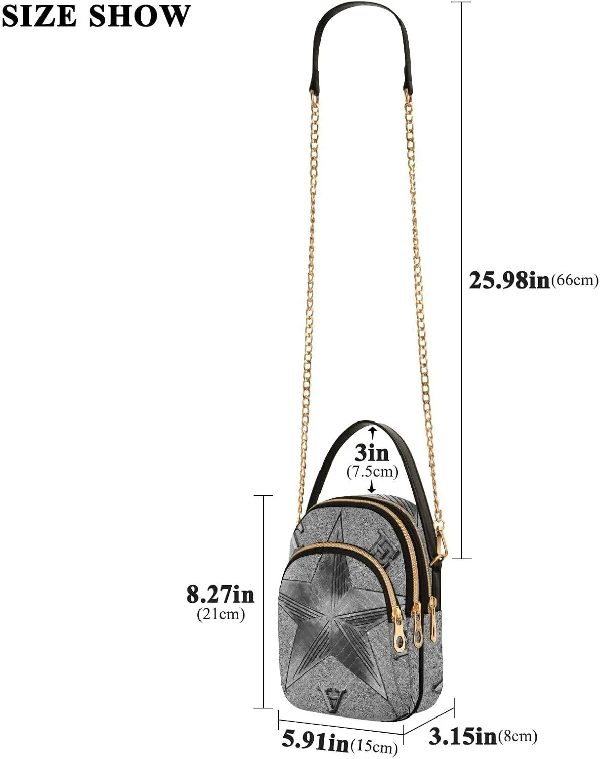 Women's Wave Cross Body Chest Bag, 52 inch Gold Chain Shoulder Handbag Purse