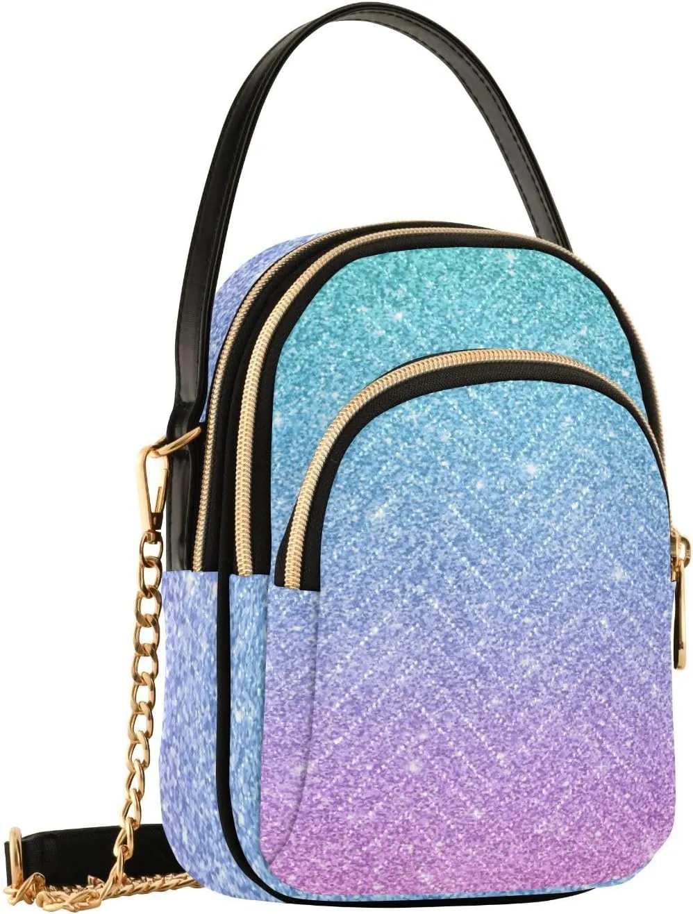 Women's Wave Cross Body Chest Bag, 52 inch Gold Chain Shoulder Handbag Purse