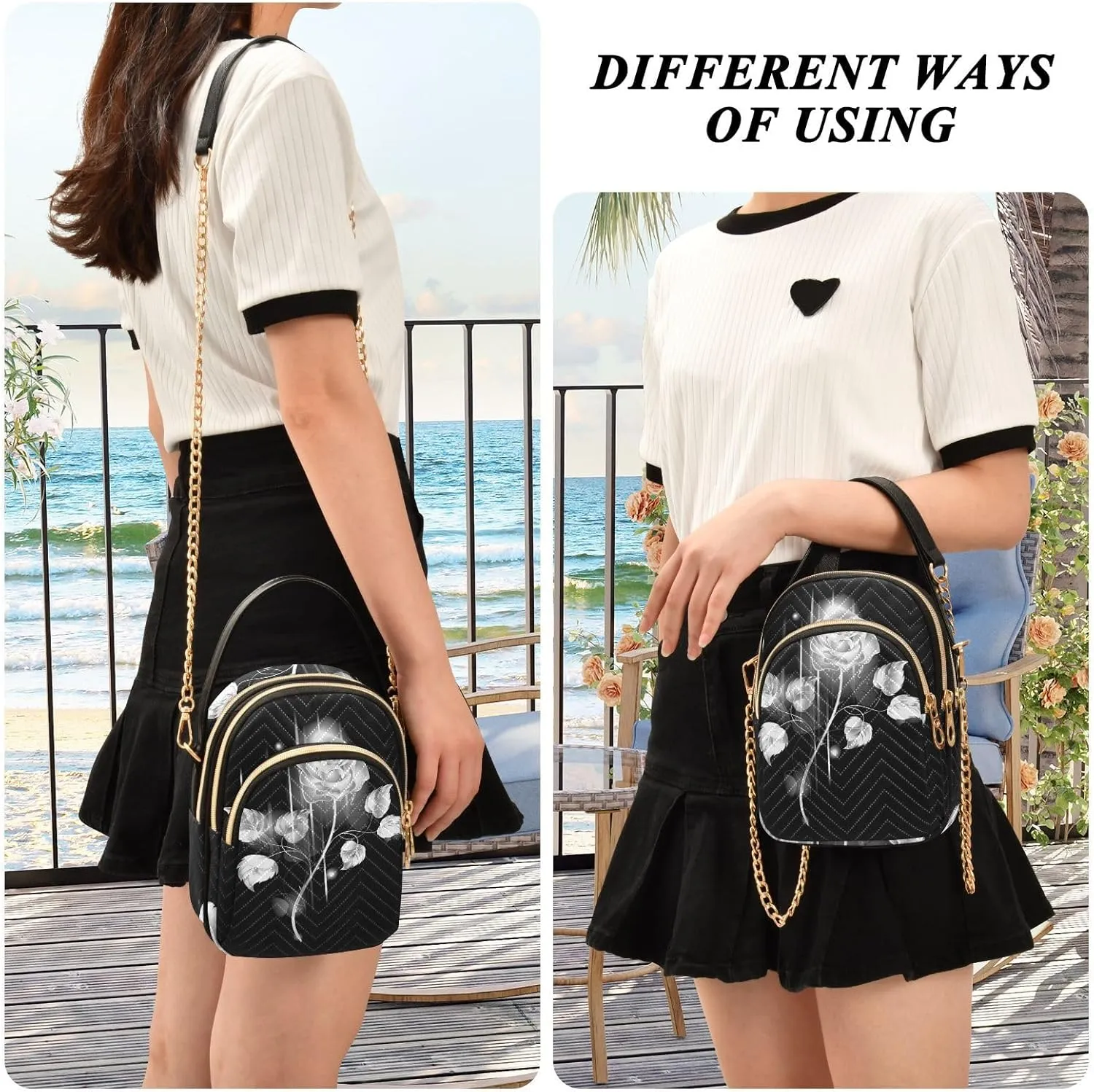 Women's Wave Cross Body Chest Bag, 52 inch Gold Chain Shoulder Handbag Purse