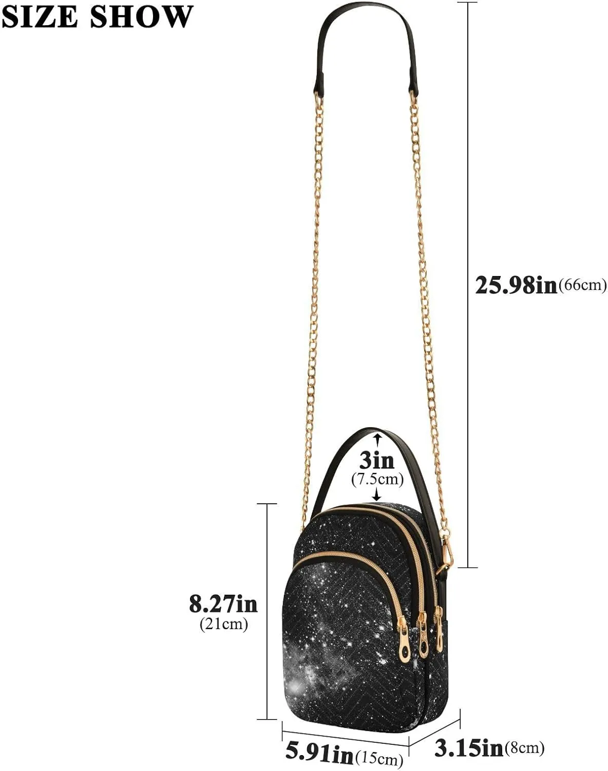 Women's Wave Cross Body Chest Bag, 52 inch Gold Chain Shoulder Handbag Purse