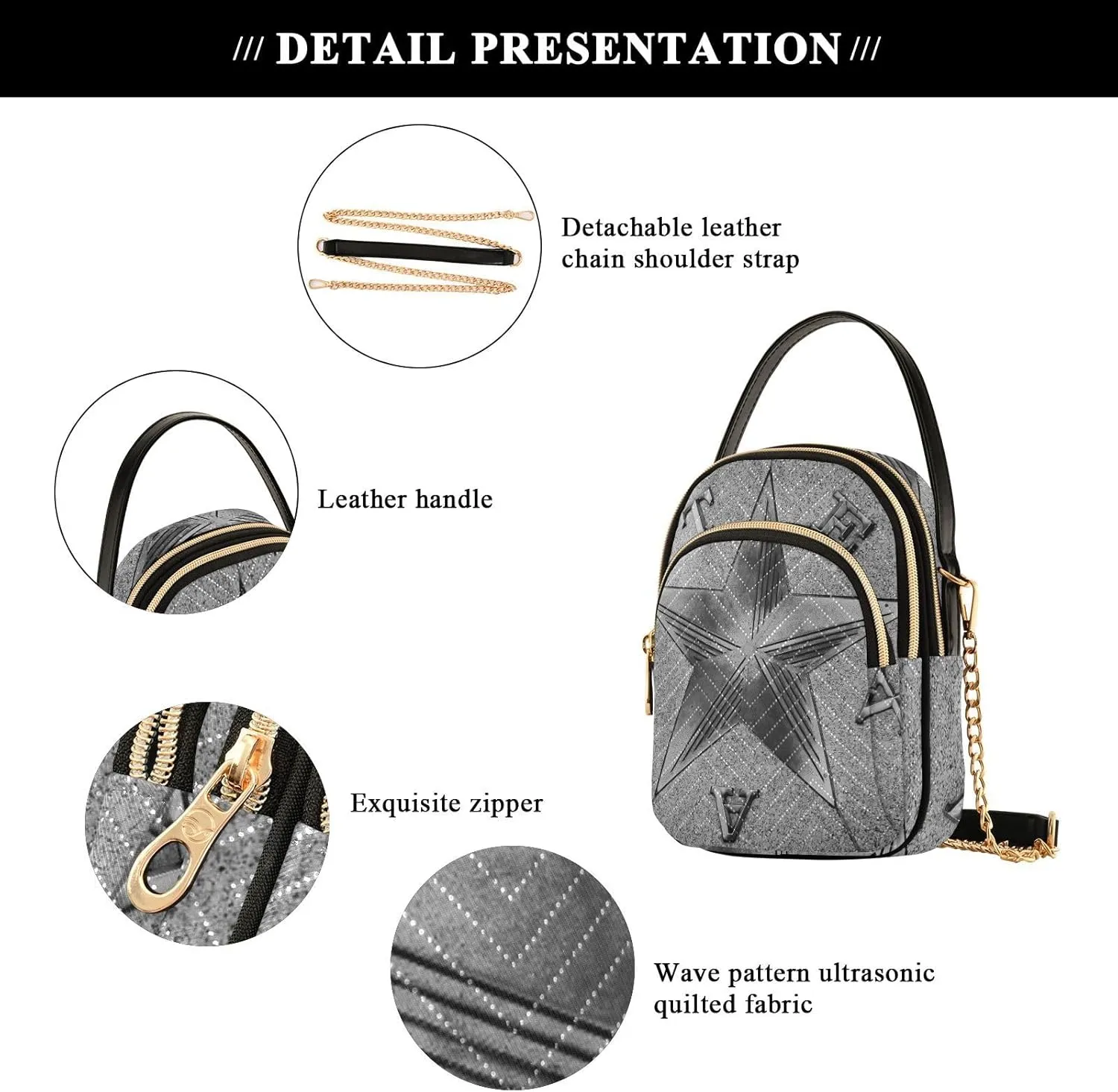Women's Wave Cross Body Chest Bag, 52 inch Gold Chain Shoulder Handbag Purse