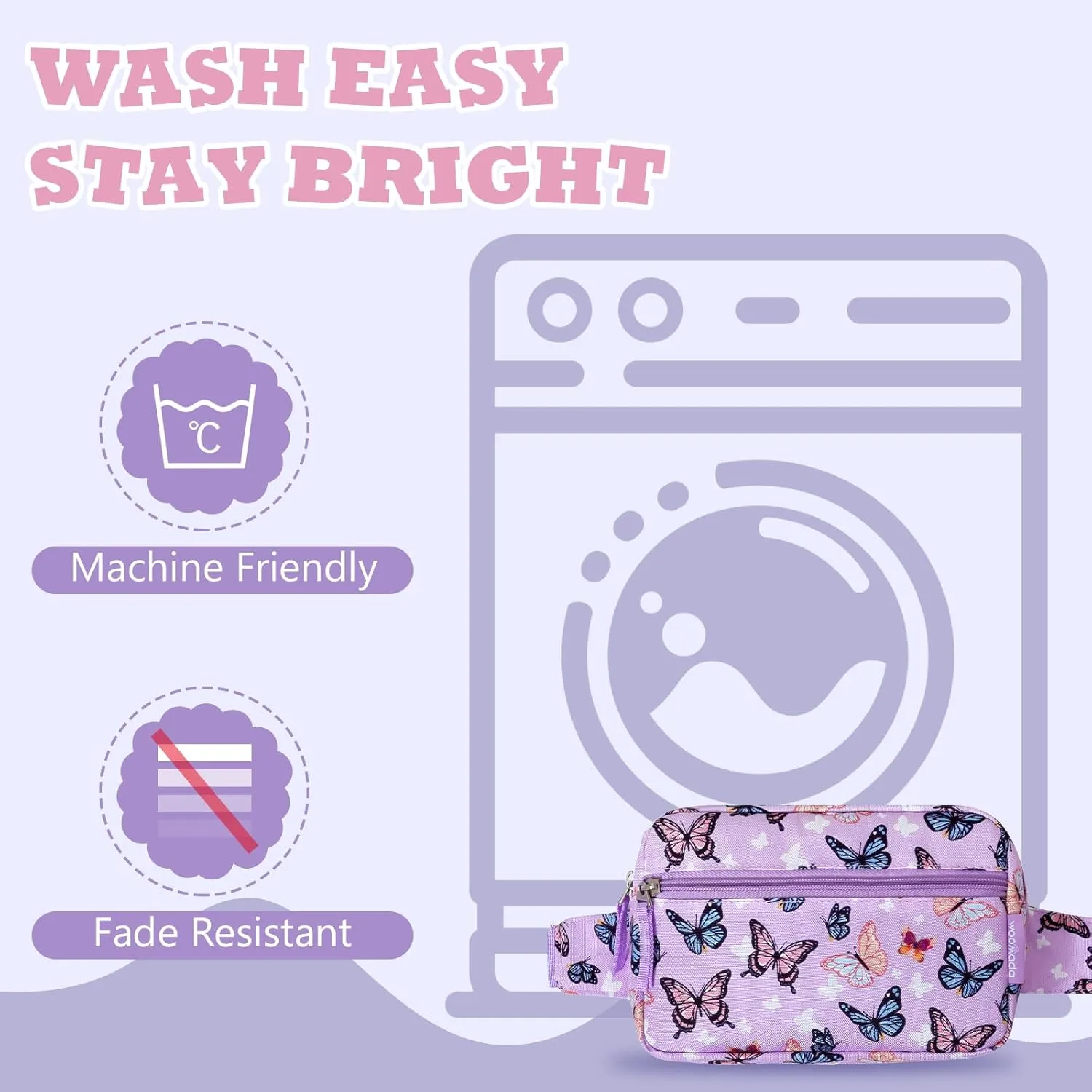 WOOMADA Fanny Pack, Crossbody Bag Waist Bag with Adjustable Waistband, Cute Belt Bag for Gifts(Purple Butterfly)