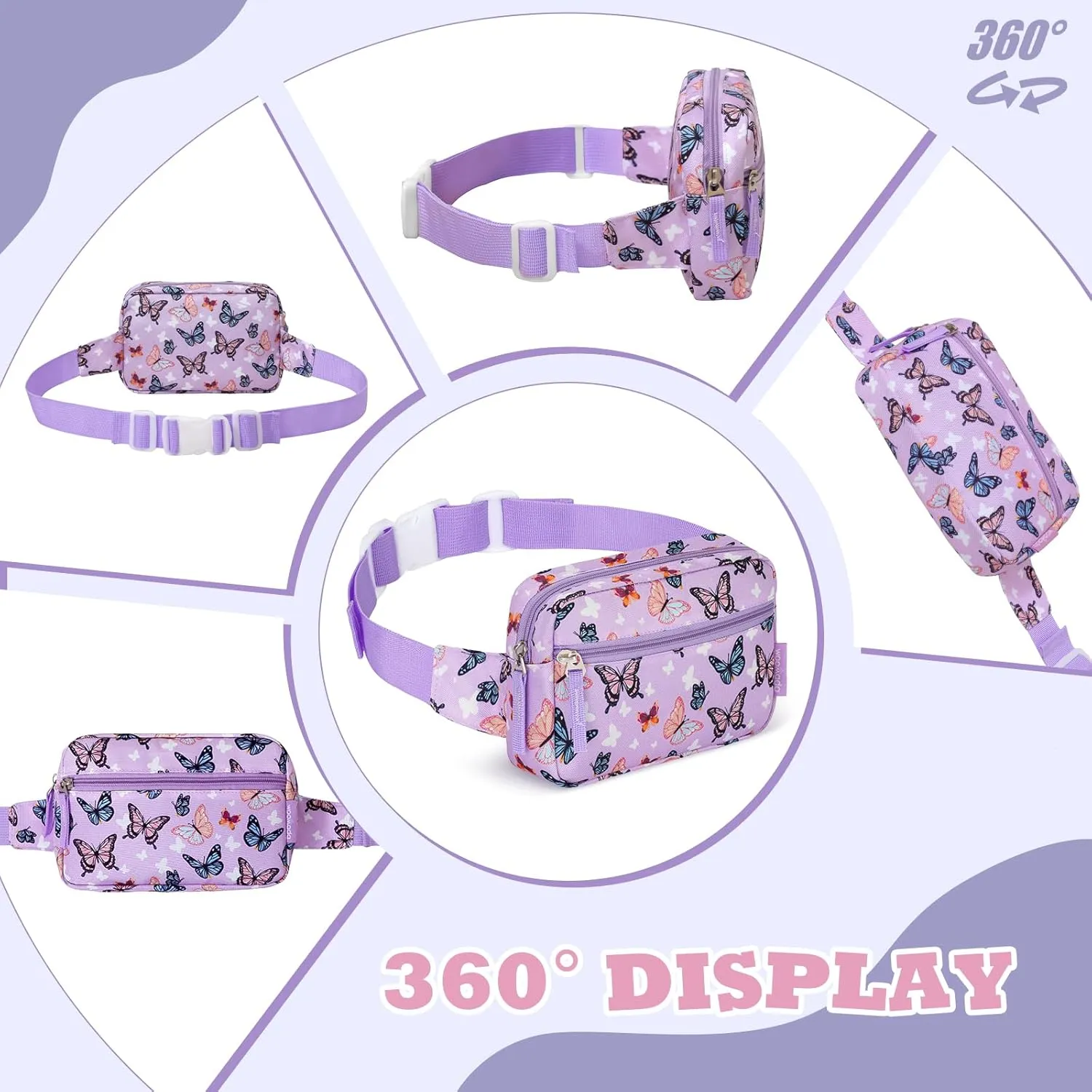 WOOMADA Fanny Pack, Crossbody Bag Waist Bag with Adjustable Waistband, Cute Belt Bag for Gifts(Purple Butterfly)