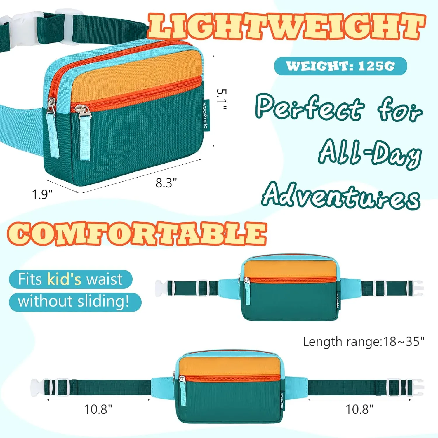 WOOMADA Fanny Pack for Kids, Crossbody Bag Waist Bag with Adjustable Waistband, Cute Belt Bag for Gifts(Blue&Army Green)
