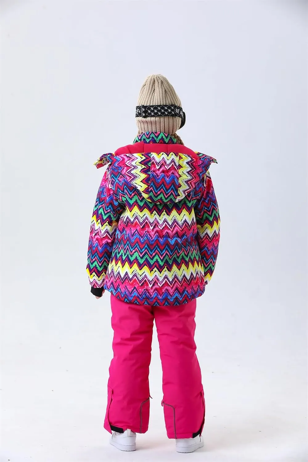 WOWULOVELY Girls Thicken Warm Snowsuit Hooded Ski Jacket Pants 2 Pcs Set Skiing Jacket with Pants