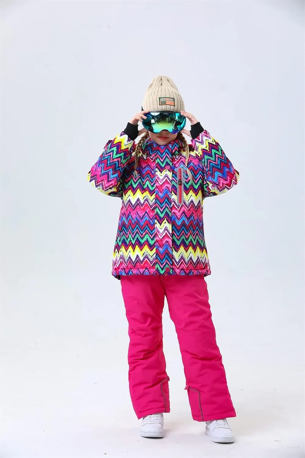 WOWULOVELY Girls Thicken Warm Snowsuit Hooded Ski Jacket Pants 2 Pcs Set Skiing Jacket with Pants
