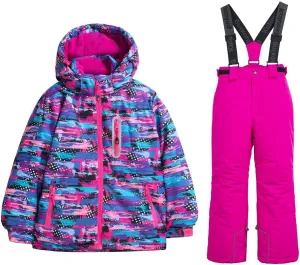 WOWULOVELY Girls Thicken Warm Snowsuit Hooded Ski Jacket Pants 2 Pcs Set Skiing Jacket with Pants