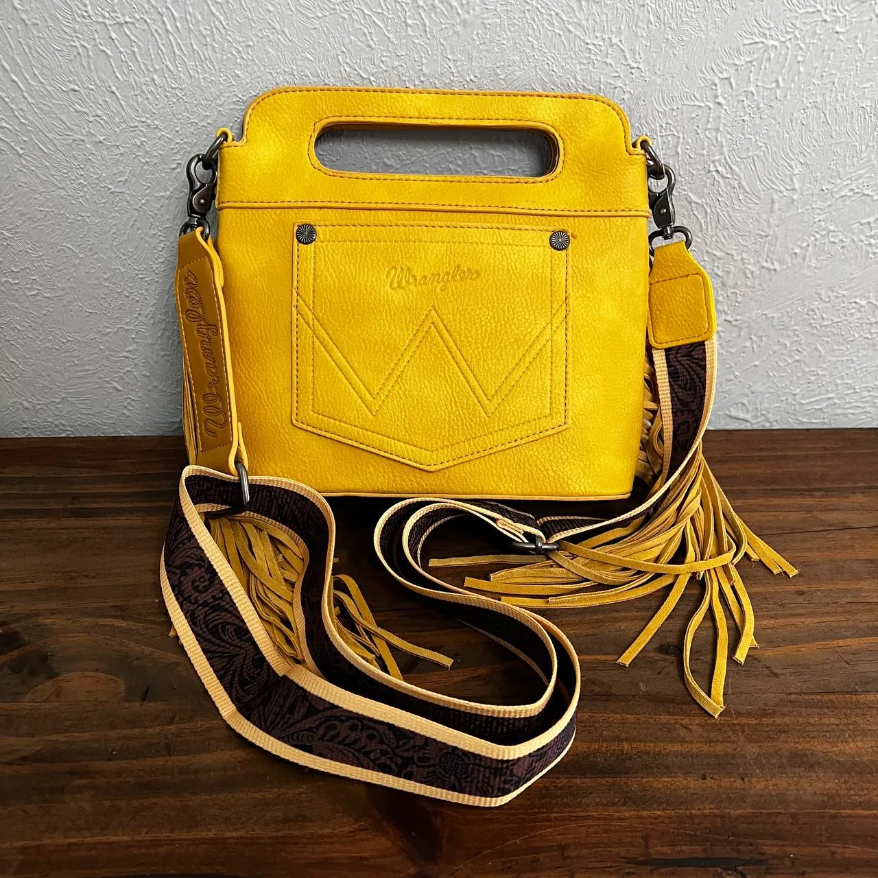 Wrangler Fringe Embossed Crossbody Handbag with Adjustable Strap