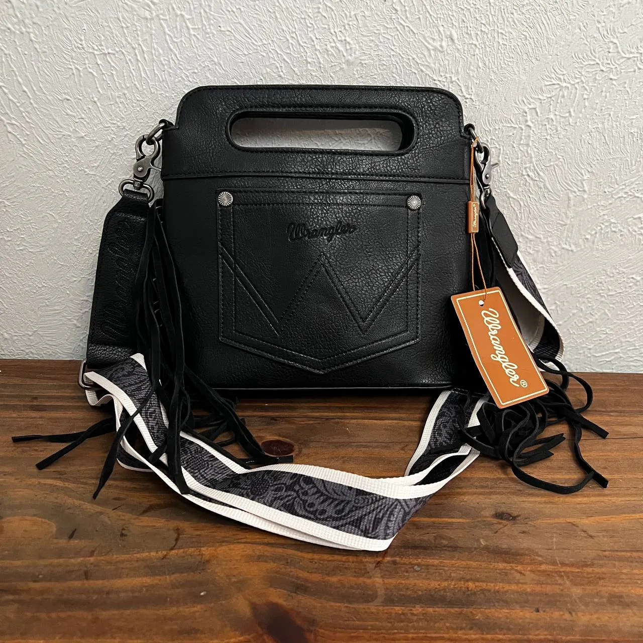 Wrangler Fringe Embossed Crossbody Handbag with Adjustable Strap