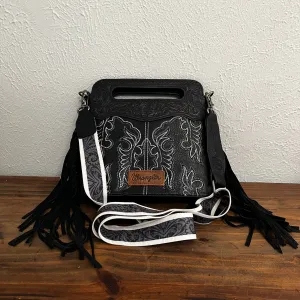 Wrangler Fringe Embossed Crossbody Handbag with Adjustable Strap