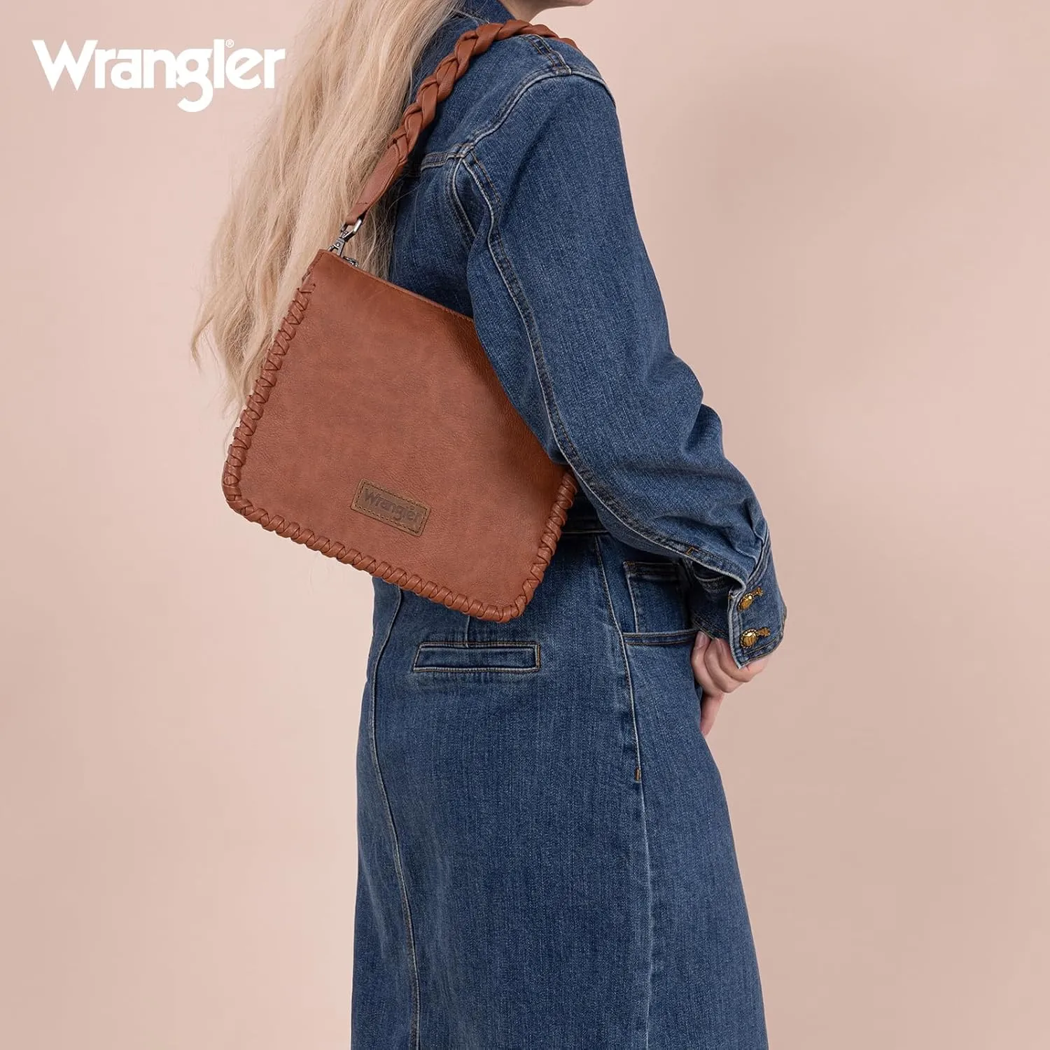 Wrangler Shoulder Bag for Women Crossbody Purse with Woven Strap