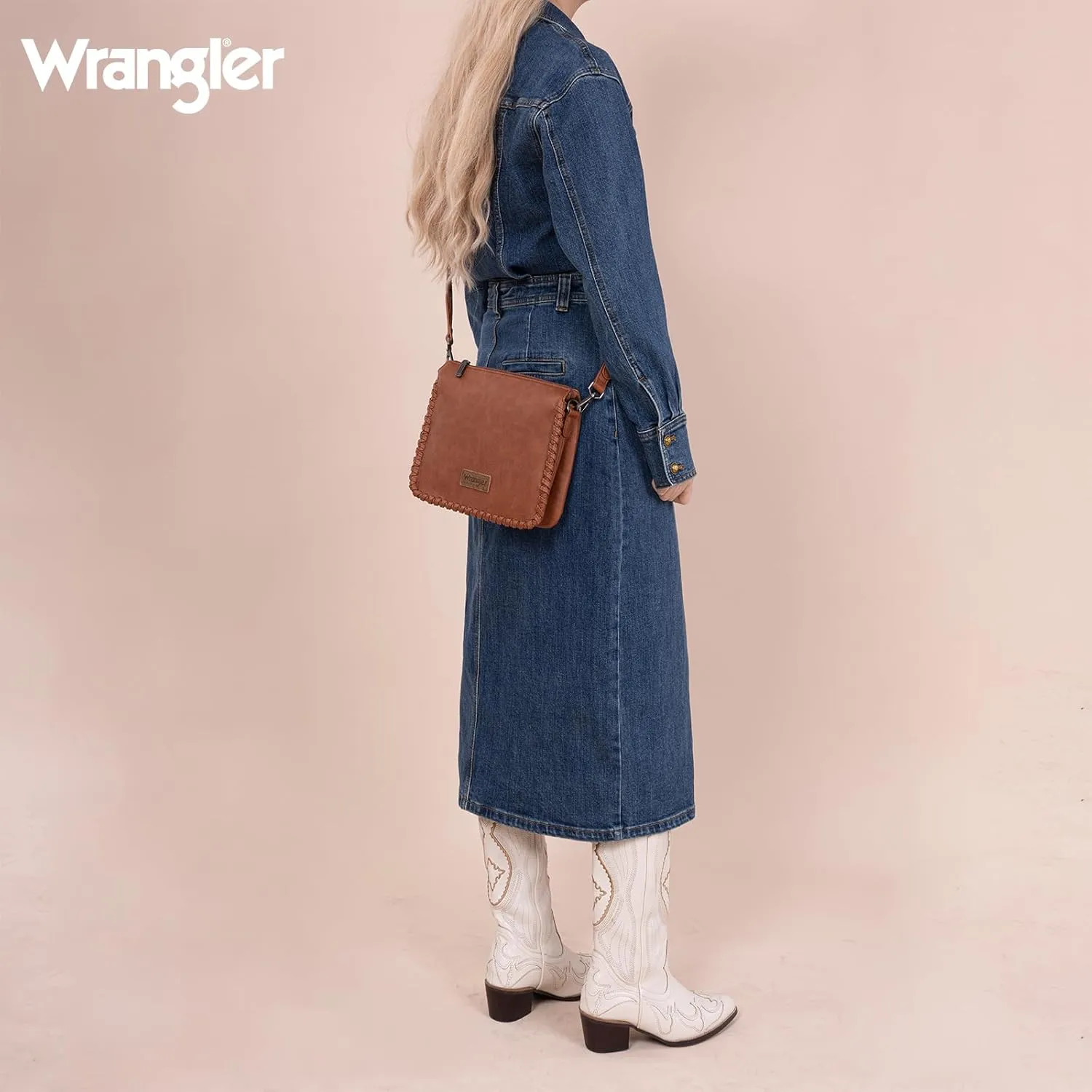 Wrangler Shoulder Bag for Women Crossbody Purse with Woven Strap