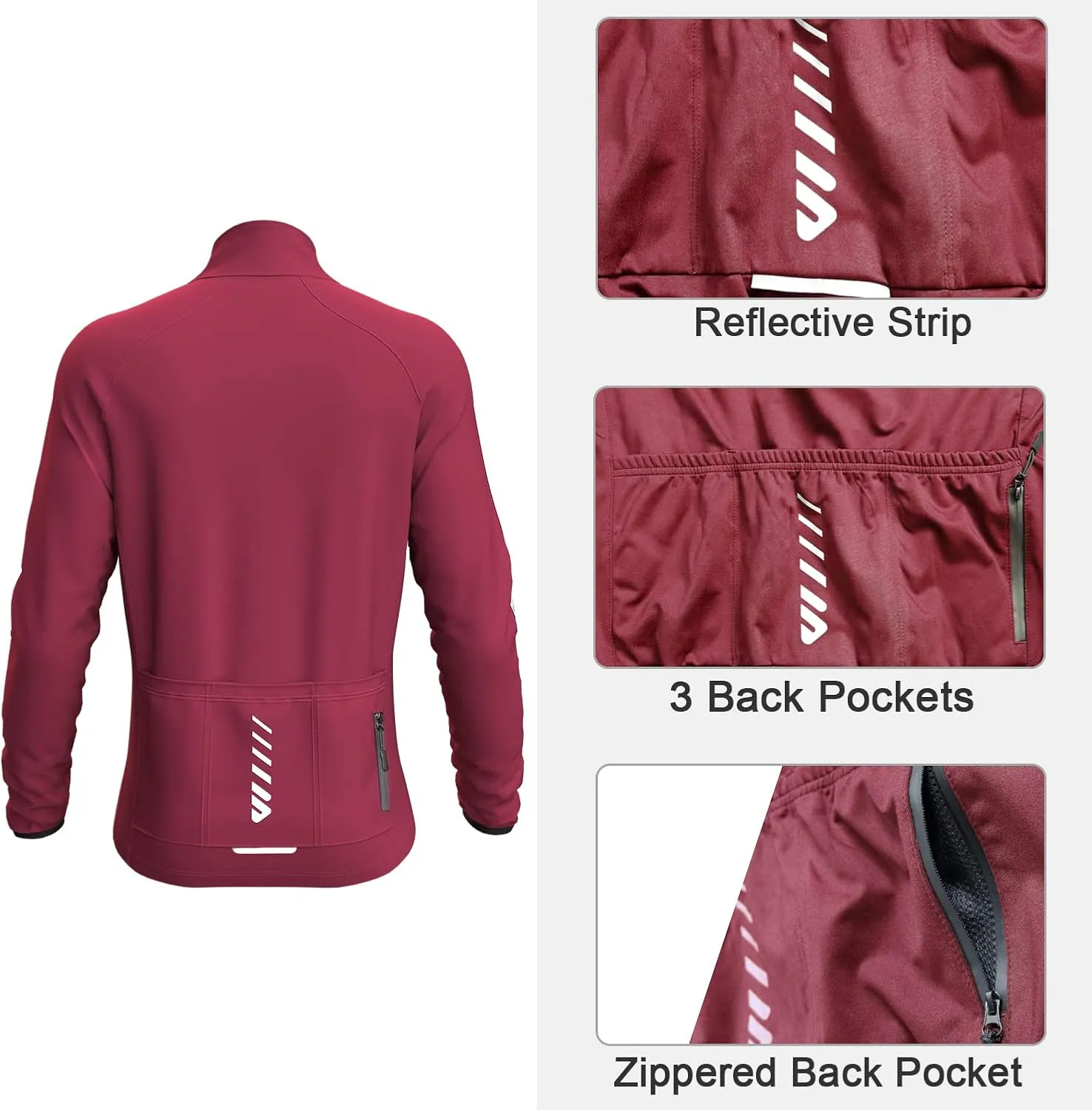 Wulibike Cycling Jackets for Men, Reflective Running Jacket Men Winter Cold Weather Cycling Clothing Full Zip with Pockets