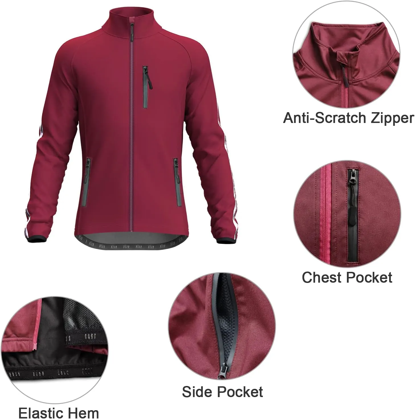 Wulibike Cycling Jackets for Men, Reflective Running Jacket Men Winter Cold Weather Cycling Clothing Full Zip with Pockets