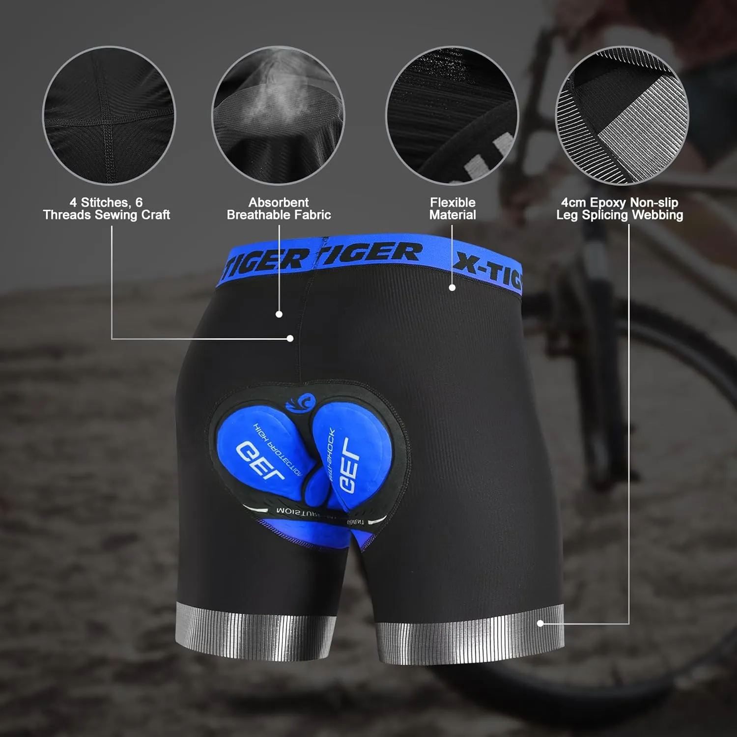 X-TIGER Cycling Underwear Mens Bike Shorts 5D Padded Mountain Biking Riding Shorts with Anti-Slip Leg,Bicycle Liner Shorts