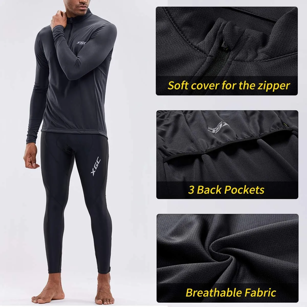 XGC Men's Short/Long Sleeve Cycling Jersey Bike Jerseys Cycle Biking Shirt with Quick Dry Breathable Fabric