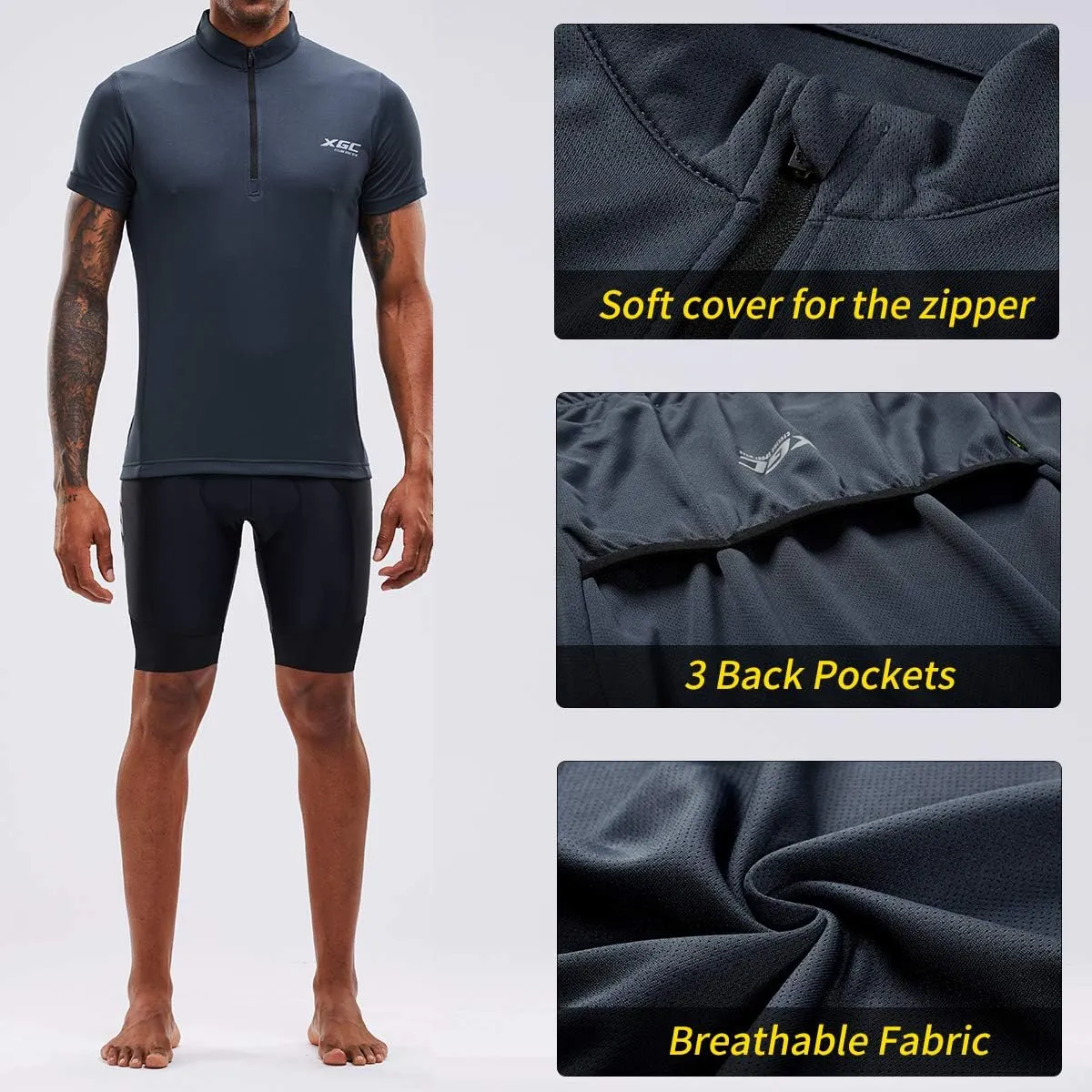 XGC Men's Short/Long Sleeve Cycling Jersey Bike Jerseys Cycle Biking Shirt with Quick Dry Breathable Fabric