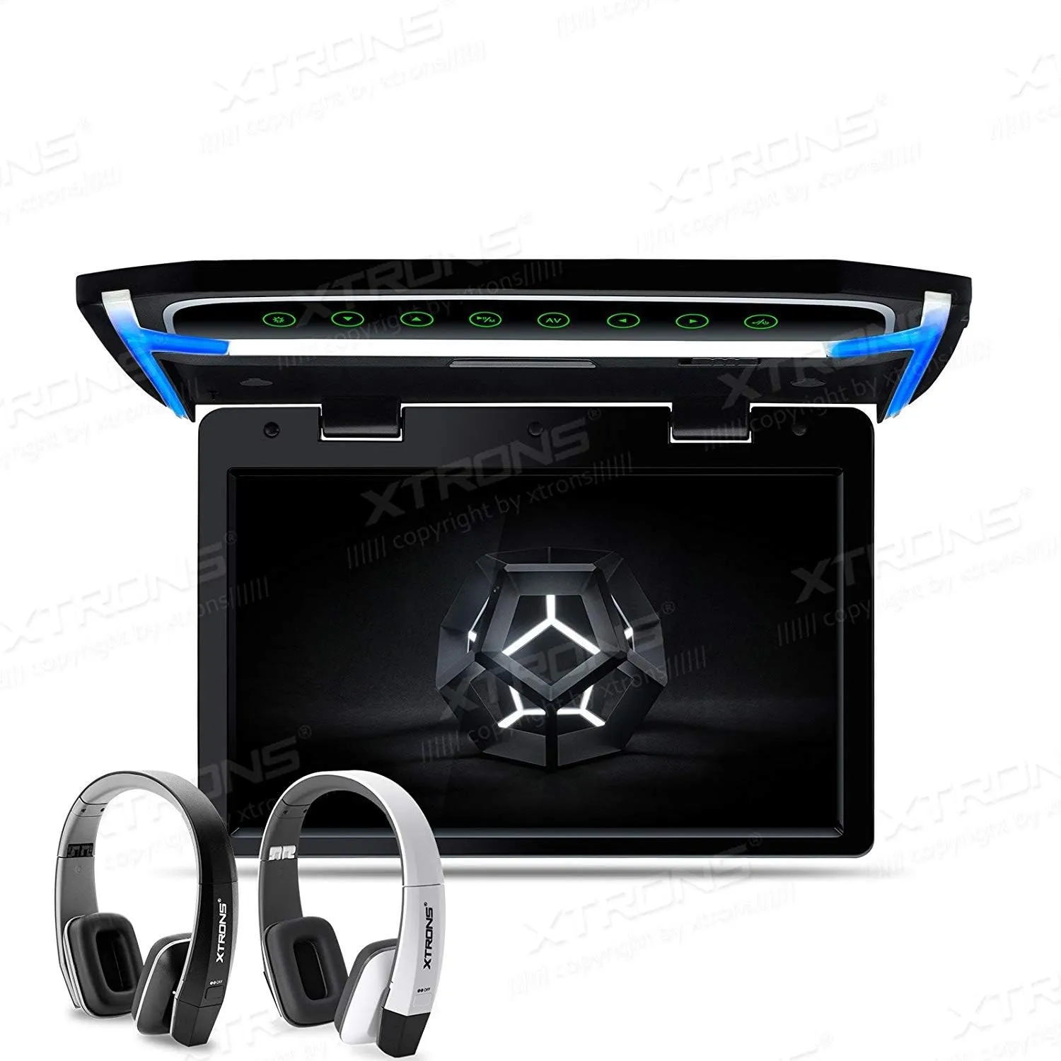 XTRONS® 10.2 Inch Digital TFT Screen 1080P Video Car Overhead Player Roof Mounted Monitor HDMI Port with New Version IR Headphones (Black & White) (No DVD Drive)