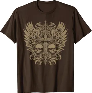 Y2K Grunge Aesthetic Alt Goth Skull Cross Gothic T-Shirt