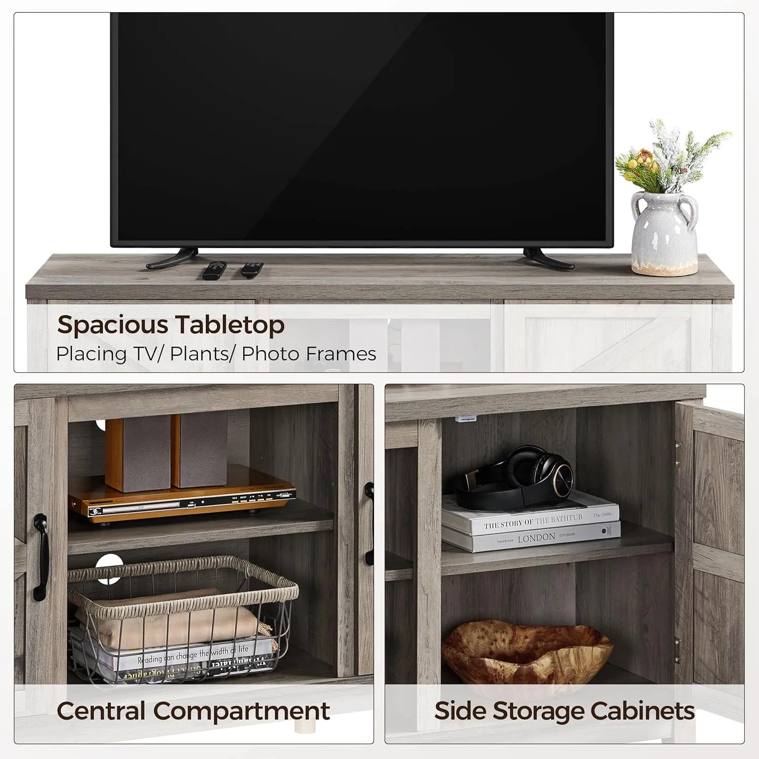 Yaheetech TV Stand for 65 Inch TV, Farmhouse TV Console Table for Living Room, Tall Entertainment Center with Double Barn Doors for Bedroom, Gray