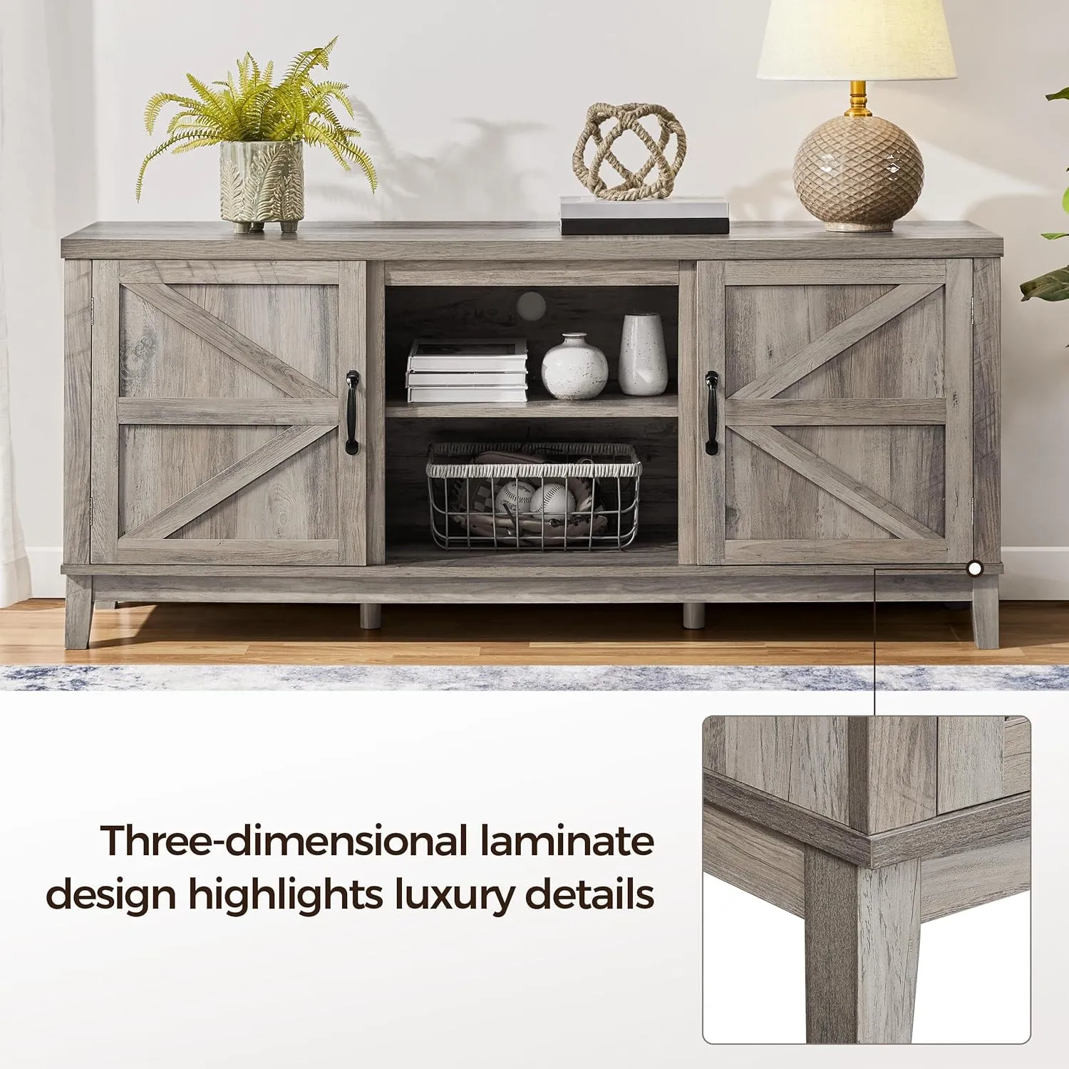 Yaheetech TV Stand for 65 Inch TV, Farmhouse TV Console Table for Living Room, Tall Entertainment Center with Double Barn Doors for Bedroom, Gray
