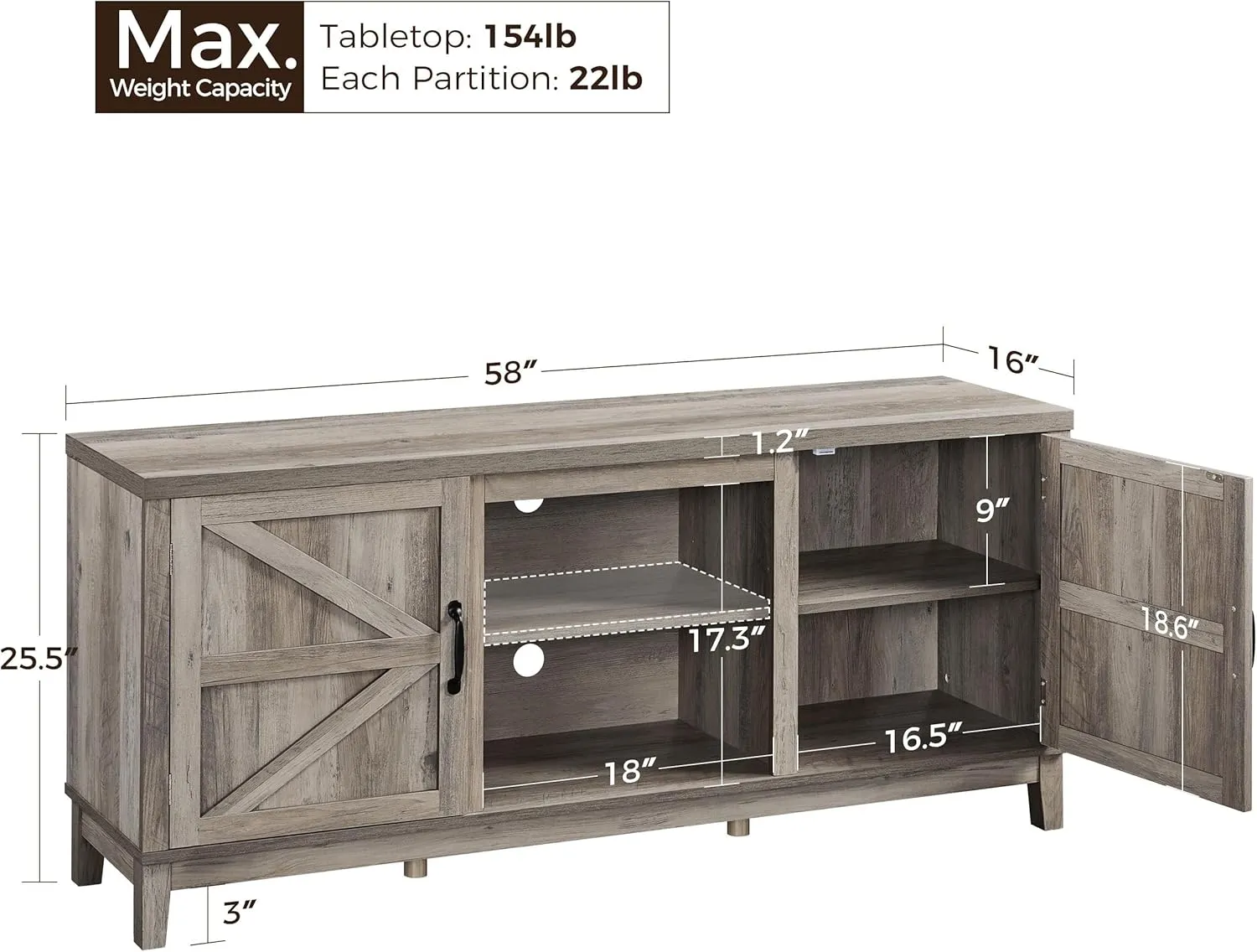Yaheetech TV Stand for 65 Inch TV, Farmhouse TV Console Table for Living Room, Tall Entertainment Center with Double Barn Doors for Bedroom, Gray