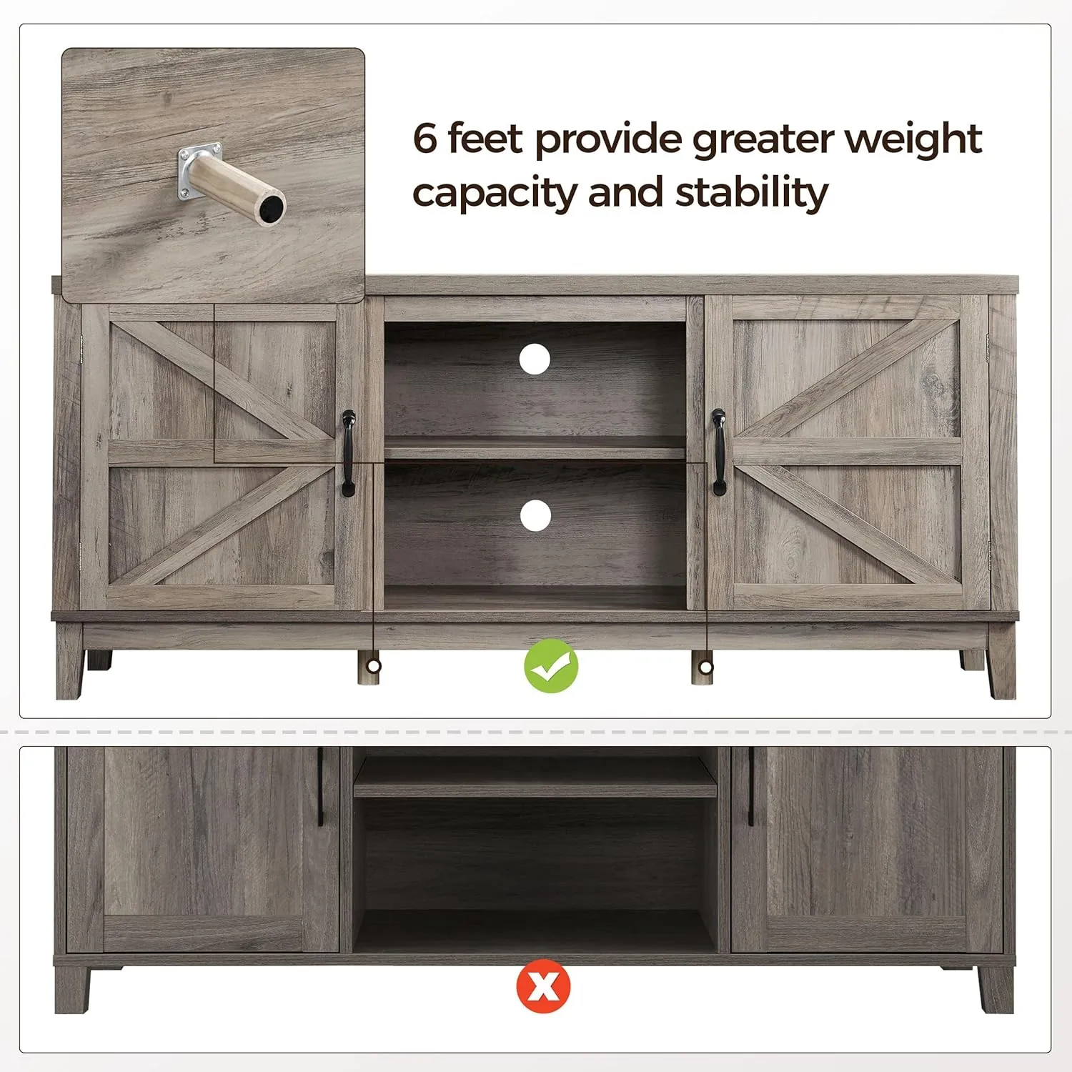 Yaheetech TV Stand for 65 Inch TV, Farmhouse TV Console Table for Living Room, Tall Entertainment Center with Double Barn Doors for Bedroom, Gray