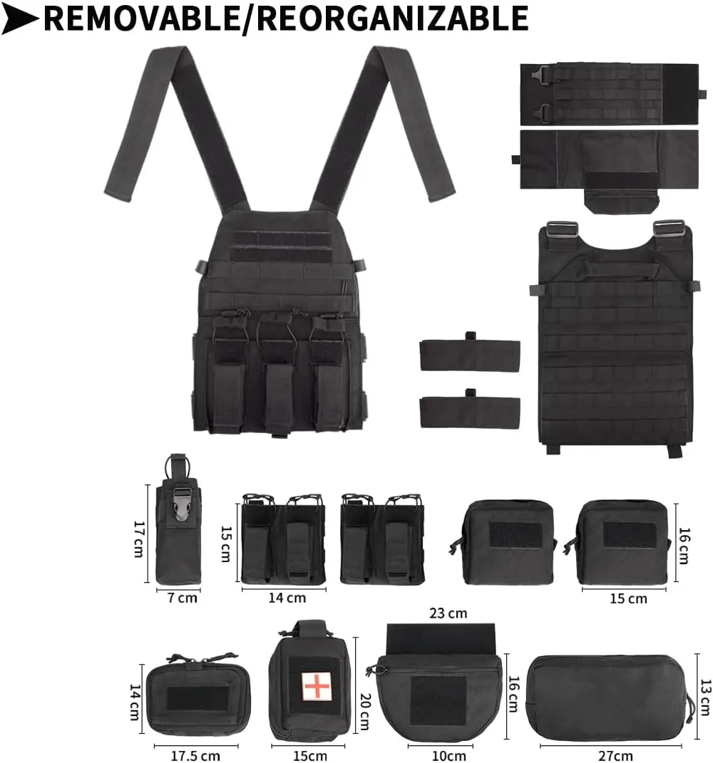 YAKEDA Tactical Training Vest with PALS System - Multi-Pocket Adjustable Straps Quick-Release Buckle for Hunting