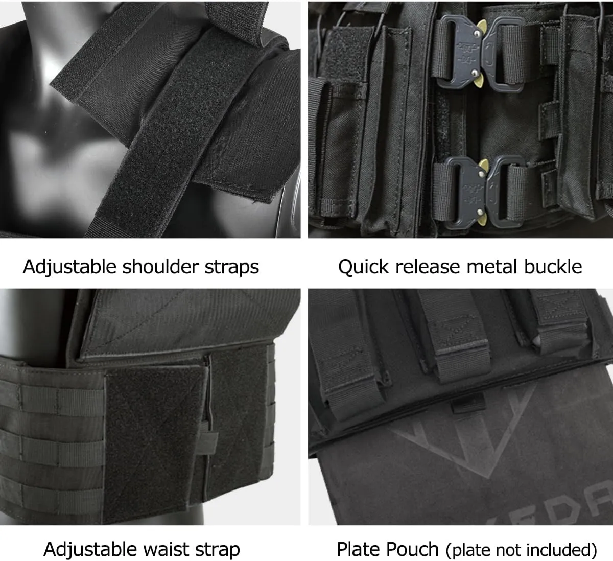 YAKEDA Tactical Training Vest with PALS System - Multi-Pocket Adjustable Straps Quick-Release Buckle for Hunting