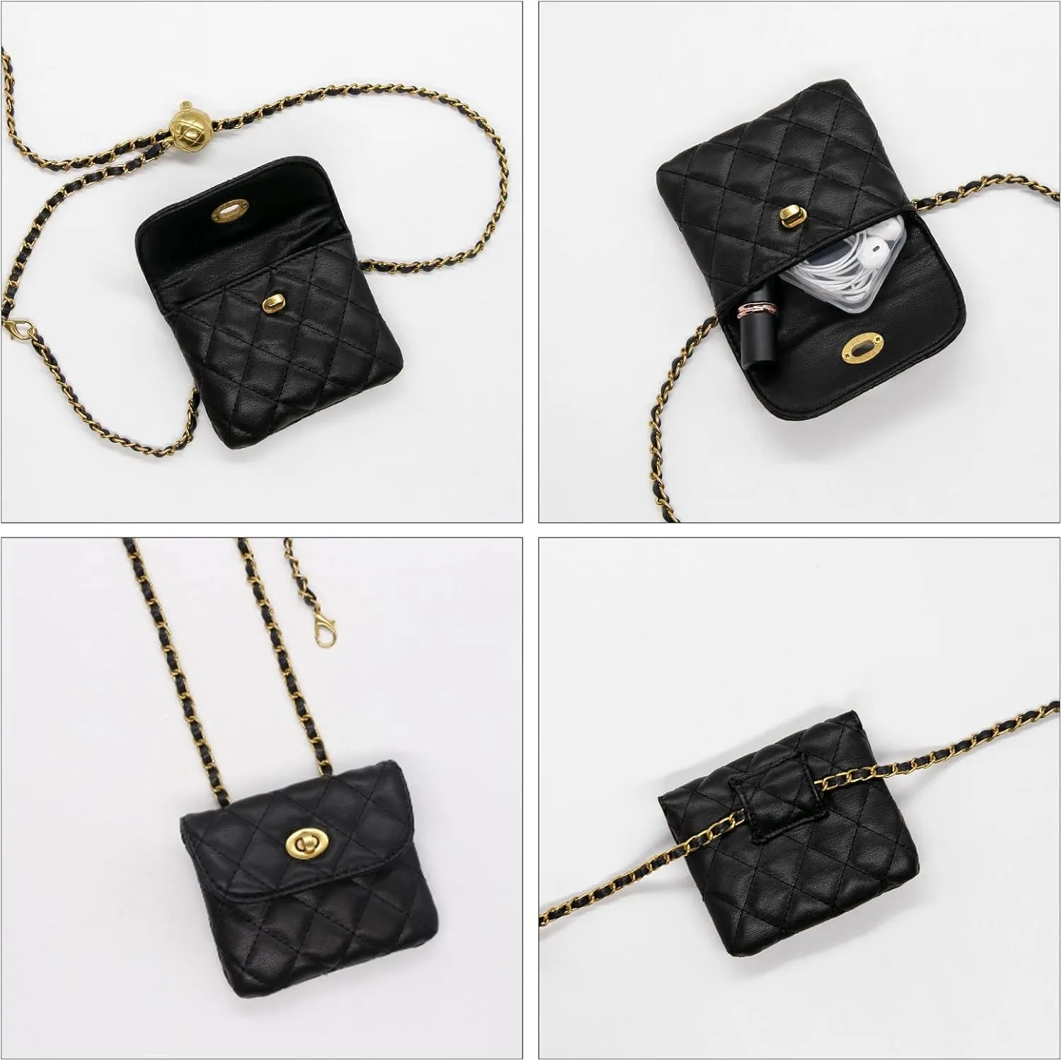 YAMEIZE PU Leather Chain Belt Bag for Women - Crossbody Waist Bag Fanny Pack Detachable Belt Chain Women Evening Mini Handbag