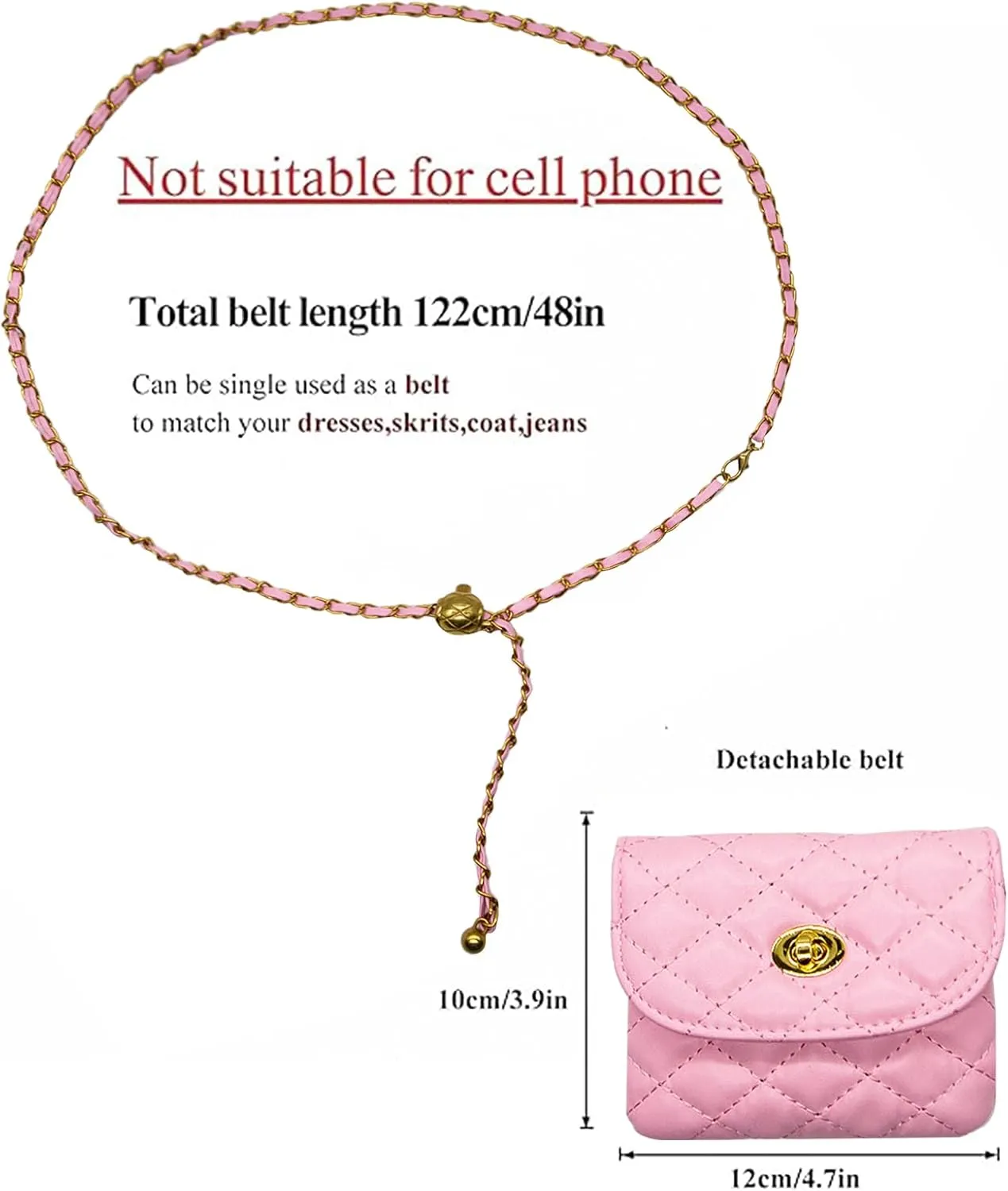YAMEIZE PU Leather Chain Belt Bag for Women - Crossbody Waist Bag Fanny Pack Detachable Belt Chain Women Evening Mini Handbag