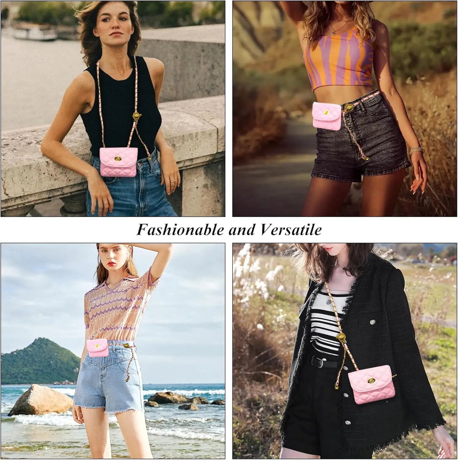 YAMEIZE PU Leather Chain Belt Bag for Women - Crossbody Waist Bag Fanny Pack Detachable Belt Chain Women Evening Mini Handbag