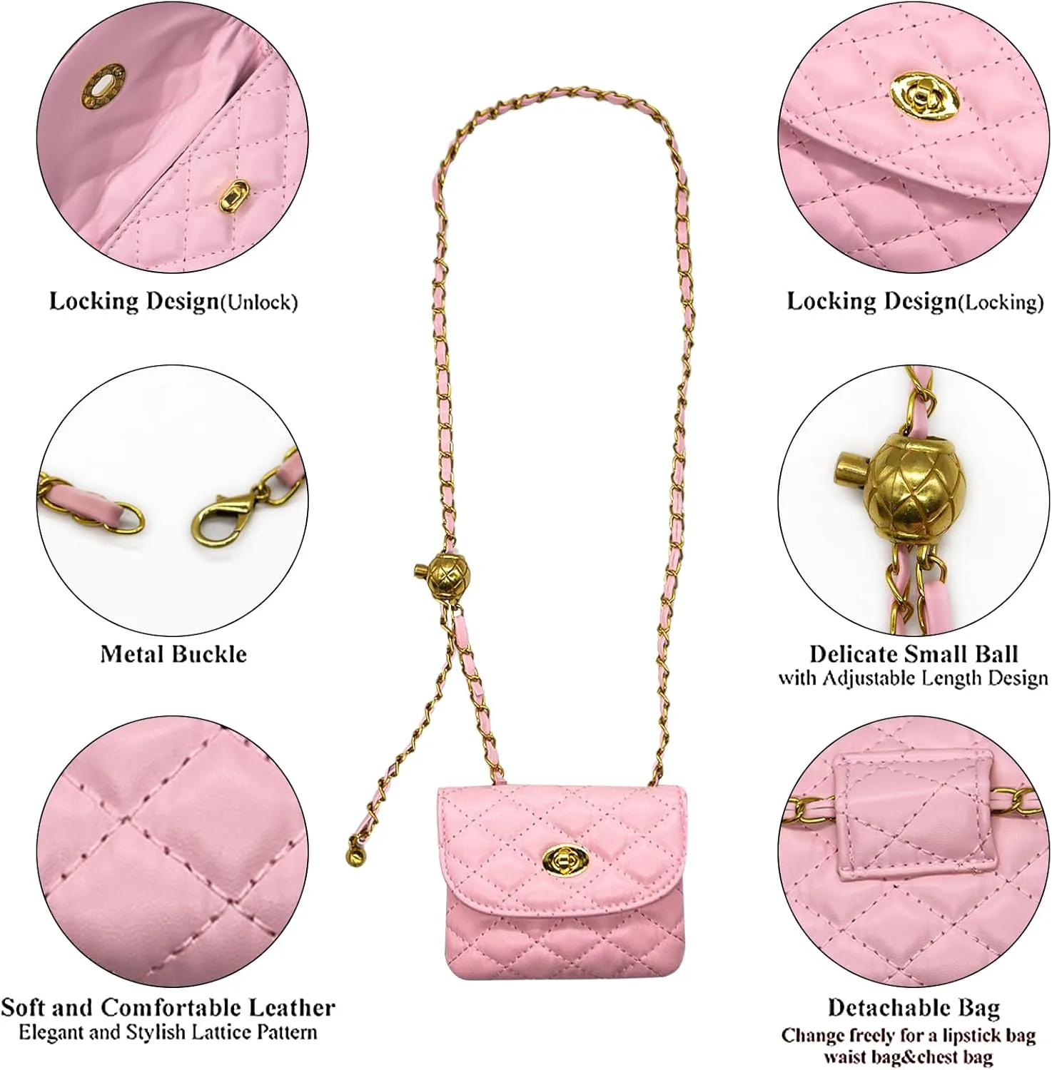 YAMEIZE PU Leather Chain Belt Bag for Women - Crossbody Waist Bag Fanny Pack Detachable Belt Chain Women Evening Mini Handbag