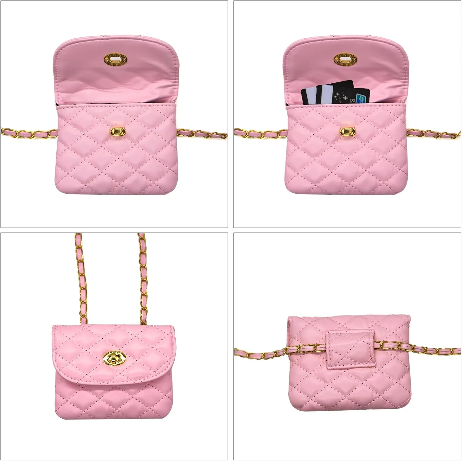 YAMEIZE PU Leather Chain Belt Bag for Women - Crossbody Waist Bag Fanny Pack Detachable Belt Chain Women Evening Mini Handbag