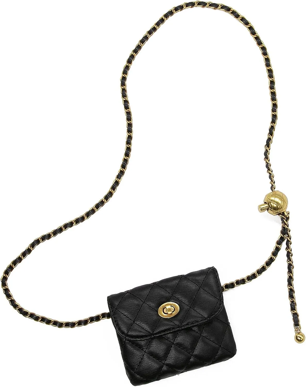 YAMEIZE PU Leather Chain Belt Bag for Women - Crossbody Waist Bag Fanny Pack Detachable Belt Chain Women Evening Mini Handbag