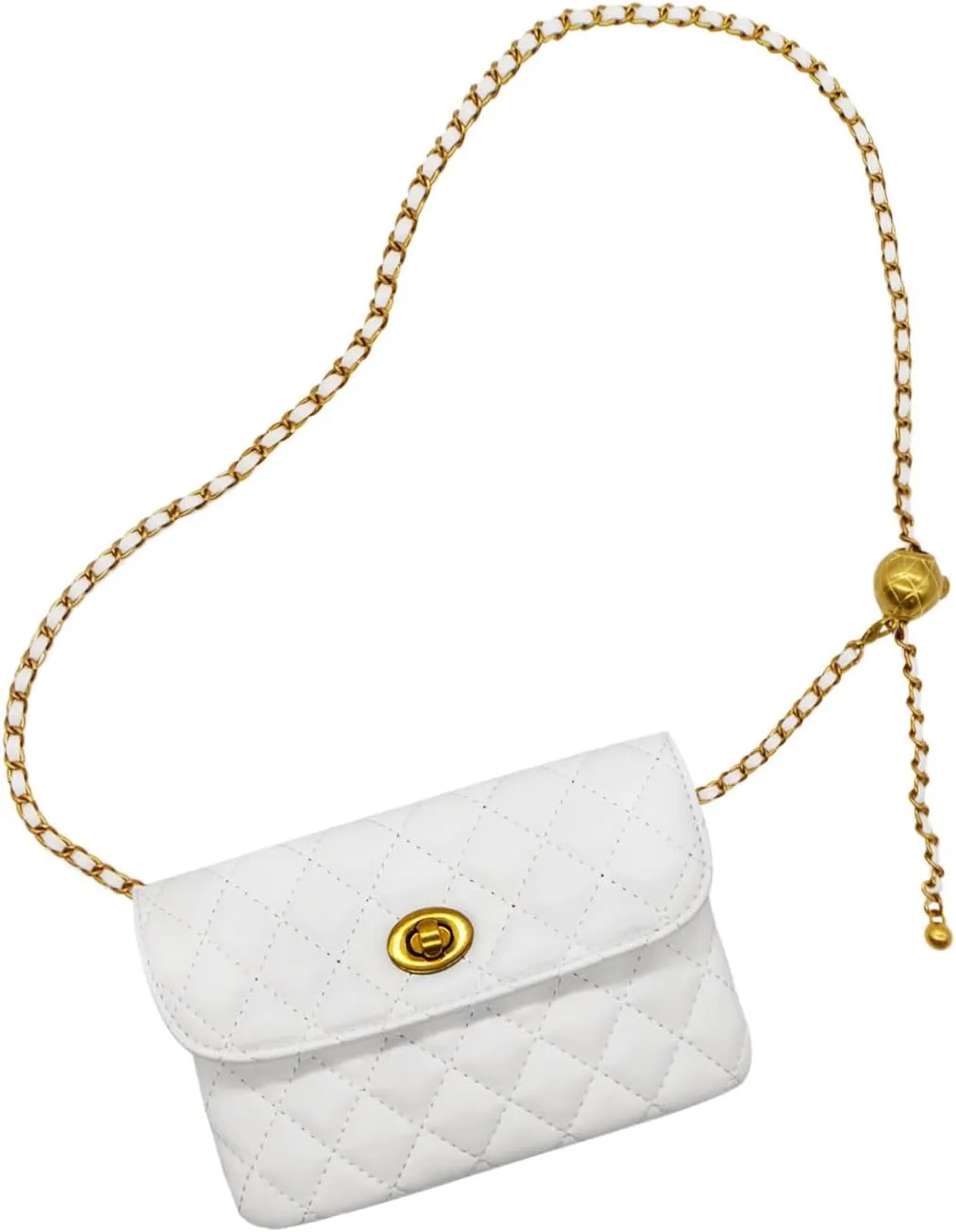 YAMEIZE PU Leather Chain Belt Bag for Women - Crossbody Waist Bag Fanny Pack Detachable Belt Chain Women Evening Mini Handbag