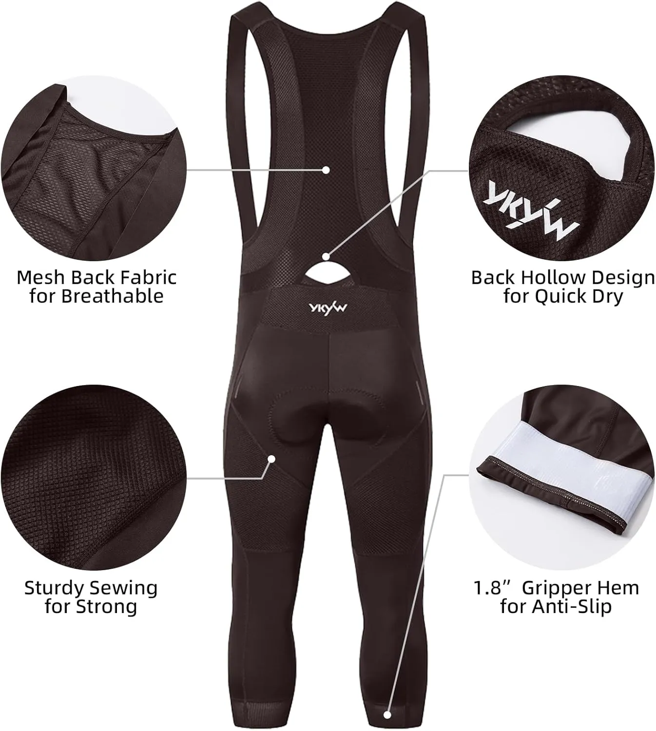 YKYWBIKE Cycling Bibs 3/4 Bike Bib Tights for Men - 4D Padded Bike Shorts, Breathable Mountain Biking Bicycle Pants