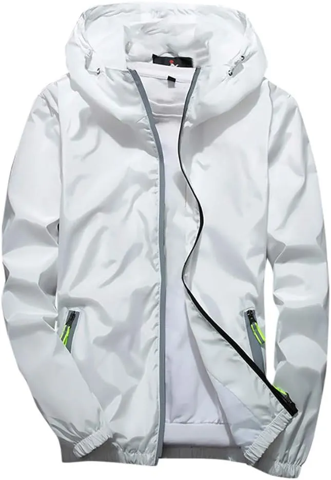 Ymosrh Men's Hooded Waterproof Lightweight Windbreaker Jackets Nylon Wind & Water Resistant Rain Jacket, M-7XL