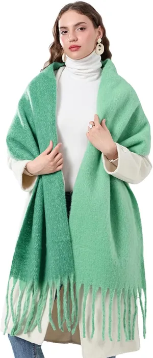 Yoawdats Women Winter Warm Scarf Elegant Contrast Color Tasseled Shawl Wrap Long Stoles Oversized Soft Scarves Fall Gifts