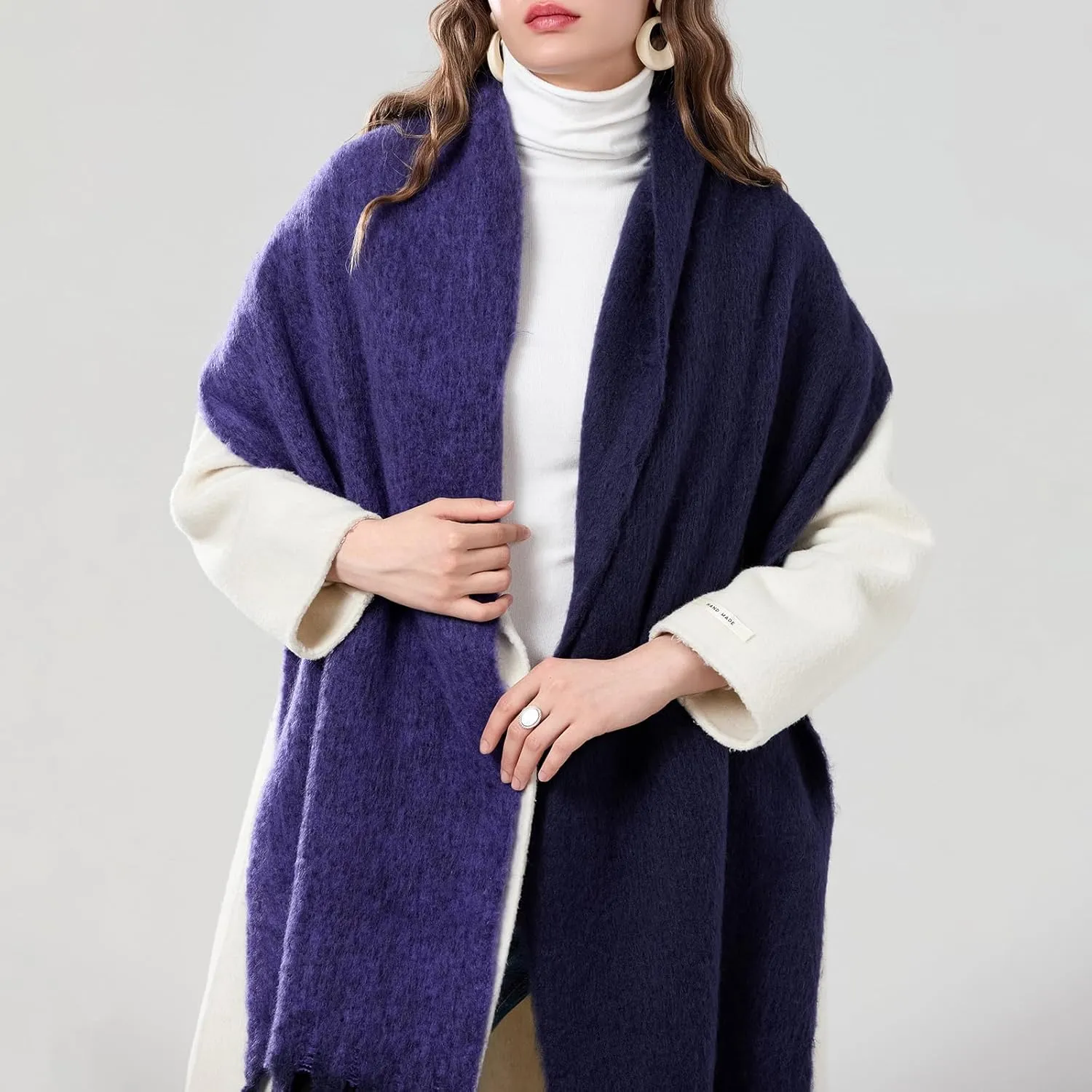 Yoawdats Women Winter Warm Scarf Elegant Contrast Color Tasseled Shawl Wrap Long Stoles Oversized Soft Scarves Fall Gifts