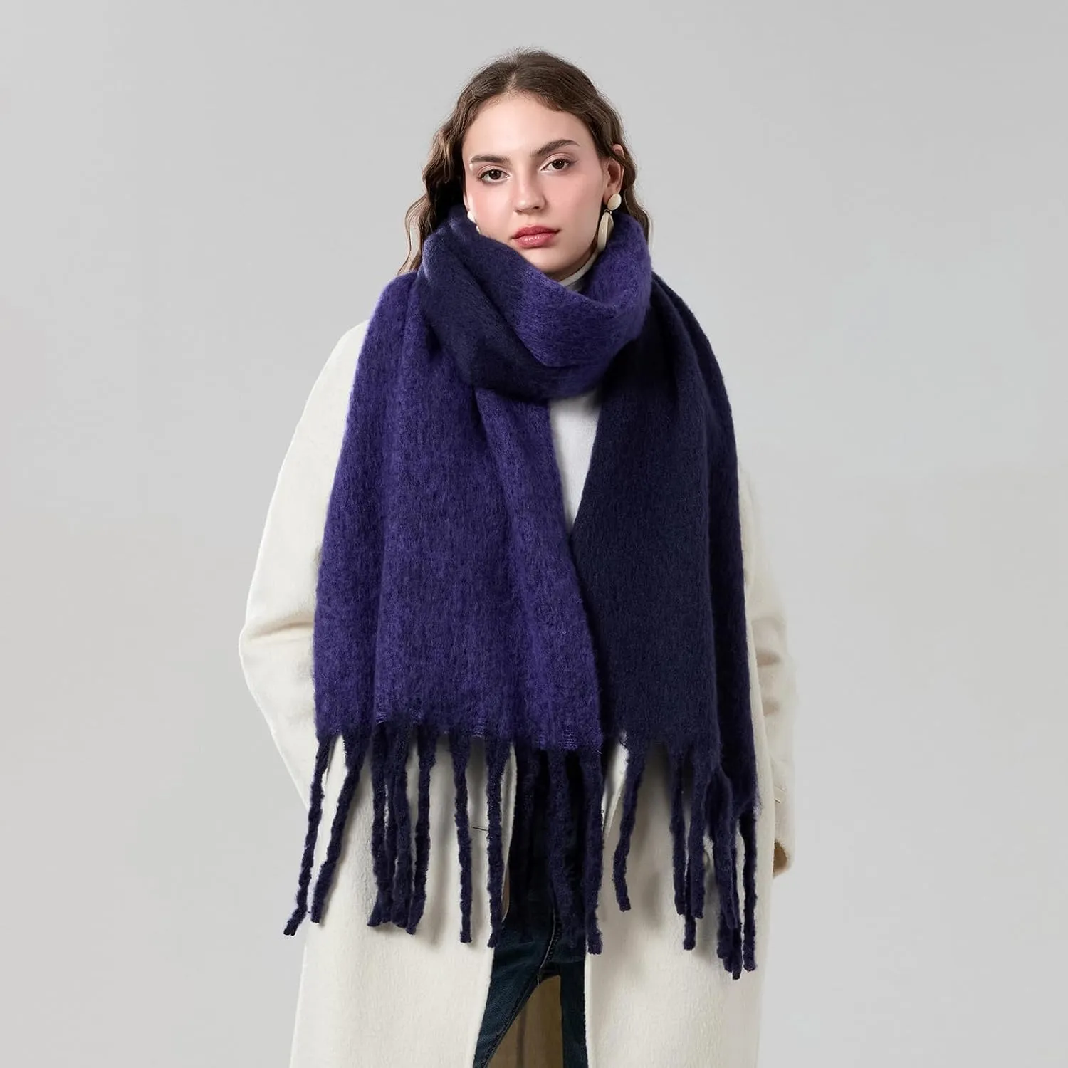 Yoawdats Women Winter Warm Scarf Elegant Contrast Color Tasseled Shawl Wrap Long Stoles Oversized Soft Scarves Fall Gifts