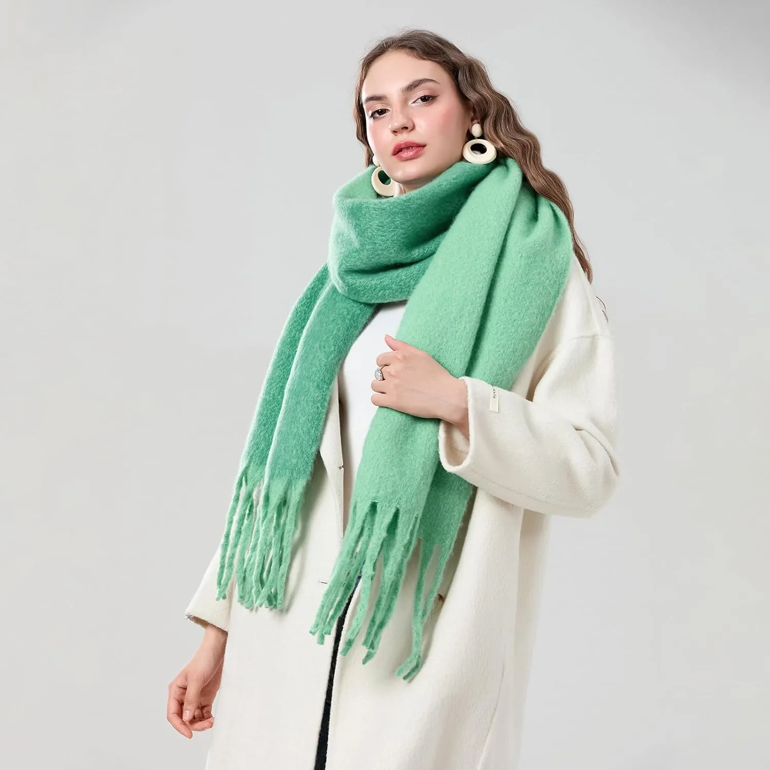 Yoawdats Women Winter Warm Scarf Elegant Contrast Color Tasseled Shawl Wrap Long Stoles Oversized Soft Scarves Fall Gifts